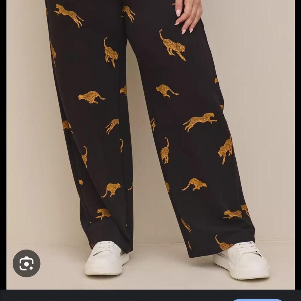 Torrid Black and Gold Wide Leg Pants with Animal Motifs